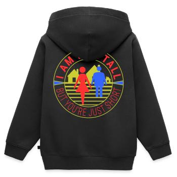 Ich bin nicht groß, aber du bist nur kurz - Kinder Premium Organic Zip Hoodie - Schwarz - Hinten - AI Model Kid Male (0cm)