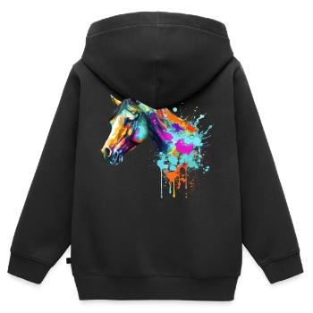 Tête de cheval - Sweat Premium à capuche zippé enfant bio - noir - Dos - AI Model Kid Male (0cm)