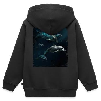 Dauphins jouant - Sweat Premium à capuche zippé enfant bio - noir - Dos - AI Model Kid Male (0cm)