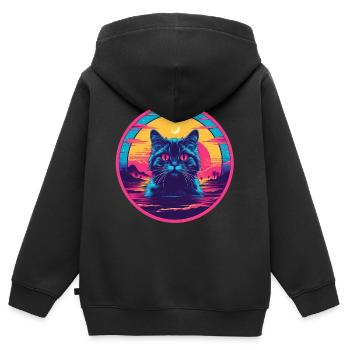 Sunrise Cat - Kinder Premium Organic Zip Hoodie - Schwarz - Hinten - AI Model Kid Male (0cm)
