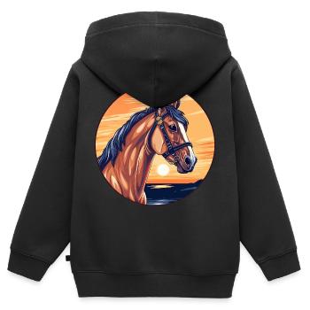 Sonnenuntergangs-Mähnenpracht - Kinder Premium Organic Zip Hoodie - Schwarz - Hinten - AI Model Kid Male (0cm)