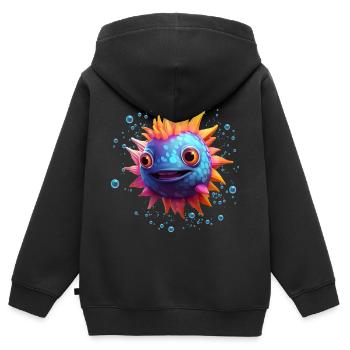 Poisson-globe - Sweat Premium à capuche zippé enfant bio - noir - Dos - AI Model Kid Male (0cm)