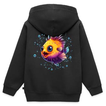 Poisson-globe - Sweat Premium à capuche zippé enfant bio - noir - Dos - AI Model Kid Male (0cm)