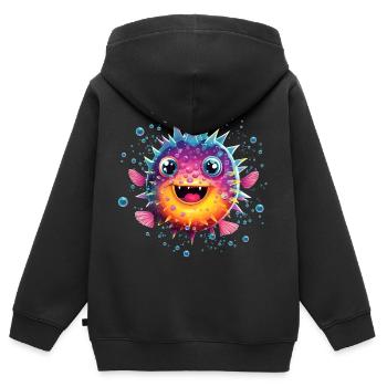 Poisson-globe - Sweat Premium à capuche zippé enfant bio - noir - Dos - AI Model Kid Male (0cm)