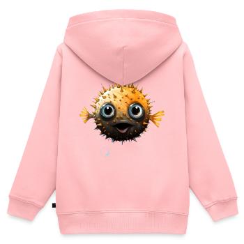 Poisson-globe - Sweat Premium à capuche zippé enfant bio - rose - Dos - AI Model Kid Female (0cm)