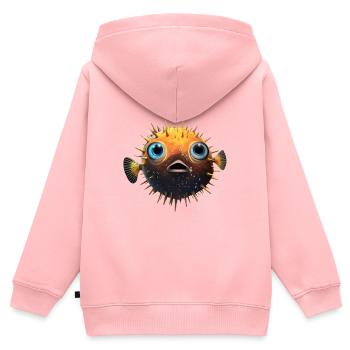 Poisson-globe - Sweat Premium à capuche zippé enfant bio - rose - Dos - AI Model Kid Female (0cm)