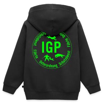 IGP Hundesport - rund, gruen - Kinder Premium Organic Zip Hoodie - Schwarz - Hinten - AI Model Kid Male (0cm)