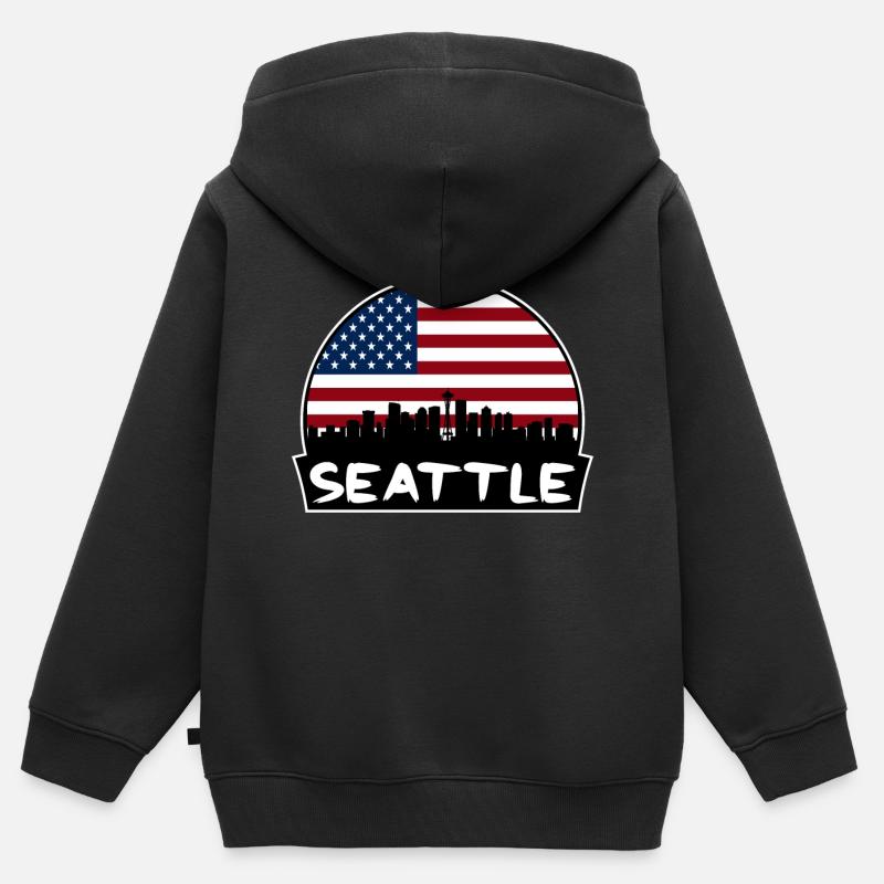Seattle Washington États-Unis Flag Skyline Silhouette Tra - Sweat Premium à capuche zippé enfant bio - noir