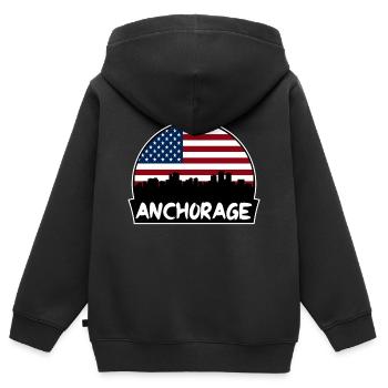 Anchorage Alaska États-Unis Flag Skyline Silhouette Trave - Sweat Premium à capuche zippé enfant bio - noir - Dos - AI Model Kid Male (0cm)