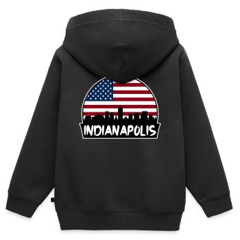 Indianapolis Indiana États-Unis Flag Skyline Silhouette T - Sweat Premium à capuche zippé enfant bio - noir - Dos - AI Model Kid Male (0cm)