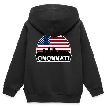 Cincinnati Ohio USA Flagge Skyline Silhouette Reisen - Kinder Premium Organic Zip Hoodie - Schwarz - Hinten - AI Model Kid Male (0cm)