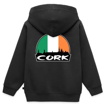 Cork Irland Flagge Skyline Silhouette Reisen - Kinder Premium Organic Zip Hoodie - Schwarz - Hinten - AI Model Kid Male (0cm)