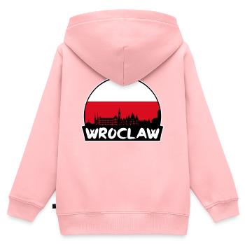 Wroclaw Pologne Flag Skyline Silhouette Voyage - Sweat Premium à capuche zippé enfant bio - rose - Dos - AI Model Kid Female (0cm)