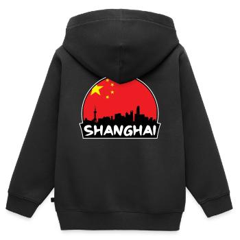 Shanghai China Flagge Skyline Silhouette Reisen - Kinder Premium Organic Zip Hoodie - Schwarz - Hinten - AI Model Kid Male (0cm)