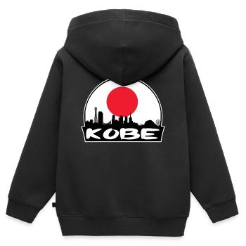 Kobe Japon Drapeau Skyline Silhouette Voyage - Sweat Premium à capuche zippé enfant bio - noir - Dos - AI Model Kid Male (0cm)