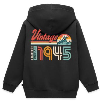 1945 Anniversaire Cadeau Né en 1945 - Sweat Premium à capuche zippé enfant bio - noir - Dos - AI Model Kid Male (0cm)