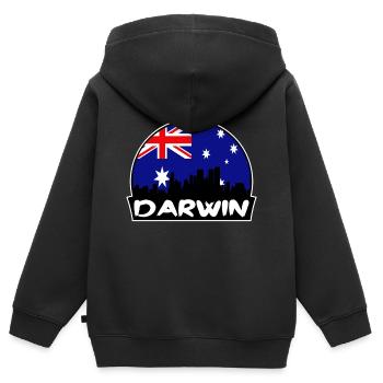 Darwin Australie Flag Skyline Silhouette Voyage - Sweat Premium à capuche zippé enfant bio - noir - Dos - AI Model Kid Male (0cm)
