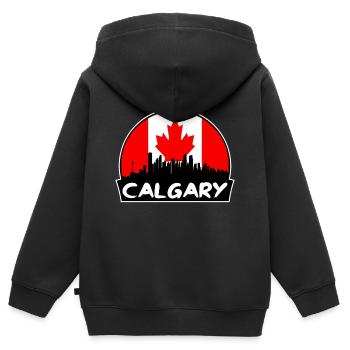 Calgary Canada Flag Skyline Silhouette Voyage - Sweat Premium à capuche zippé enfant bio - noir - Dos - AI Model Kid Male (0cm)