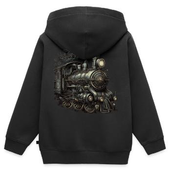 Dampflokomotive - Kinder Premium Organic Zip Hoodie - Schwarz - Hinten - AI Model Kid Male (0cm)