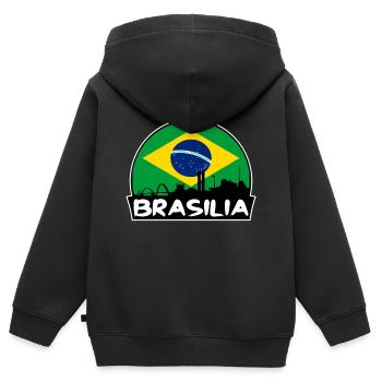 Brasilia Brasilien Flagge Skyline Silhouette Reisen - Kinder Premium Organic Zip Hoodie - Schwarz - Hinten - AI Model Kid Male (0cm)