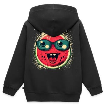 Saftige Wassermelone mit Sonnenbrille - Kinder Premium Organic Zip Hoodie - Schwarz - Hinten - AI Model Kid Male (0cm)