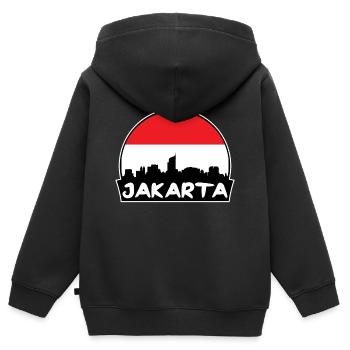 Jakarta Indonesien Flagge Skyline Silhouette Reisen - Kinder Premium Organic Zip Hoodie - Schwarz - Hinten - AI Model Kid Male (0cm)
