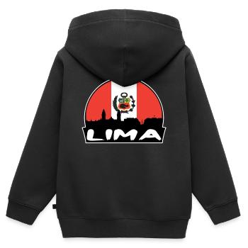 Lima Pérou Flag Skyline Silhouette Voyage - Sweat Premium à capuche zippé enfant bio - noir - Dos - AI Model Kid Male (0cm)