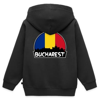 Bukarest Rumänien Flagge Skyline Silhouette Reisen - Kinder Premium Organic Zip Hoodie - Schwarz - Hinten - AI Model Kid Male (0cm)