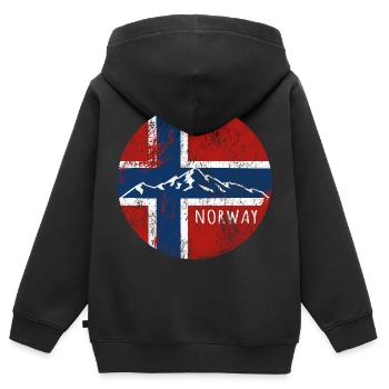 Norvège Flag Montagnes Patrie Patrie Cadeau - Sweat Premium à capuche zippé enfant bio - noir - Dos - AI Model Kid Male (0cm)