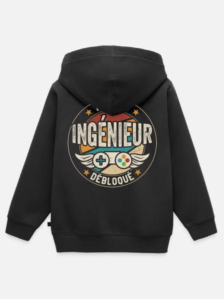 Niveau Ingénieur débloqué Futur Ingénieur - Sweat Premium à capuche zippé enfant bio - noir