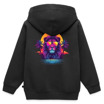 Synthwave Lion Sunset - Kids Premium Organic Zip-up Hoodie - black - Back - AI Model Kid Male (0cm)