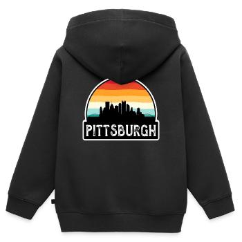 Pittsburgh Pennsylvanie États-Unis Drapeau Skyline Voyage So - Sweat Premium à capuche zippé enfant bio - noir - Dos - AI Model Kid Male (0cm)