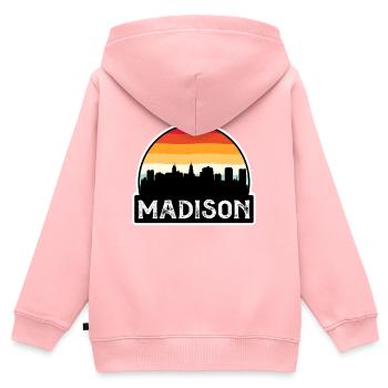 Madison Wisconsin États-Unis Flag Skyline Souvenir de voyage - Sweat Premium à capuche zippé enfant bio - rose - Dos - AI Model Kid Female (0cm)