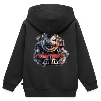 Eine Dampflokomotive ist wie eine Zeitreise - Kinder Premium Organic Zip Hoodie - Schwarz - Hinten - AI Model Kid Male (0cm)
