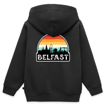 Belfast Irlande du Nord Flag Skyline Travel Souve - Sweat Premium à capuche zippé enfant bio - noir - Dos - AI Model Kid Male (0cm)