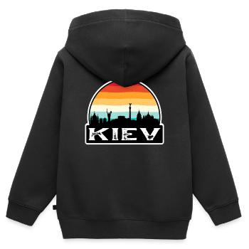 Kiew Ukraine Flagge Skyline Reisesouvenir - Kinder Premium Organic Zip Hoodie - Schwarz - Hinten - AI Model Kid Male (0cm)
