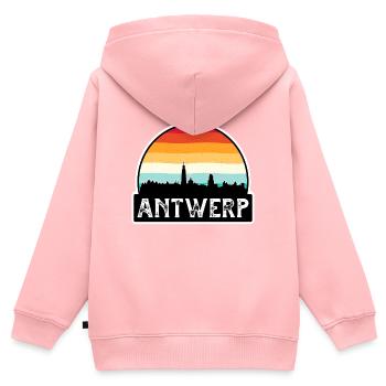 Anvers Belgique Flag Skyline Souvenir de voyage - Sweat Premium à capuche zippé enfant bio - rose - Dos - AI Model Kid Female (0cm)