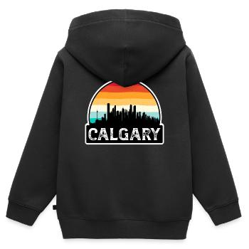Calgary Canada Flag Skyline Souvenir de voyage - Sweat Premium à capuche zippé enfant bio - noir - Dos - AI Model Kid Male (0cm)