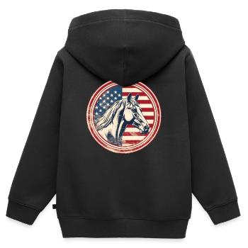 Amerikanische Vintage Flagge mit Pferd - Kinder Premium Organic Zip Hoodie - Schwarz - Hinten - AI Model Kid Male (0cm)
