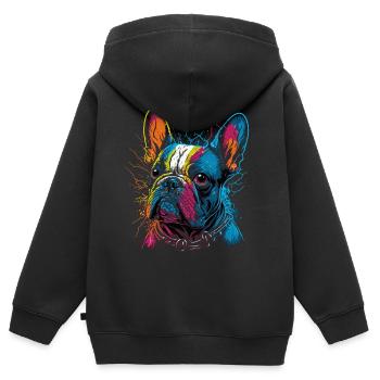 Bouledogue français - Sweat Premium à capuche zippé enfant bio - noir - Dos - AI Model Kid Male (0cm)