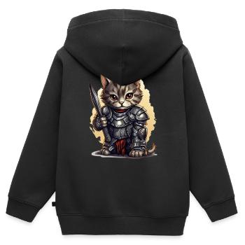 Katze in Ritter Ausrüstung mit Dolch, AI Gen - Kinder Premium Organic Zip Hoodie - Schwarz - Hinten - AI Model Kid Male (0cm)