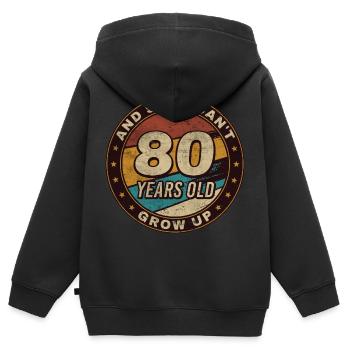 Cadeau 80e anniversaire Rétro 80e anniversaire - Sweat Premium à capuche zippé enfant bio - noir - Dos - AI Model Kid Male (0cm)