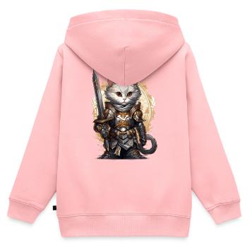 Katze in Ritter Ausrüstung mit Langschwert, AI Gen - Kinder Premium Organic Zip Hoodie - Rosa - Hinten - AI Model Kid Female (0cm)