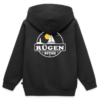 Rügen - Kinder Premium Organic Zip Hoodie - Schwarz - Hinten - AI Model Kid Male (0cm)