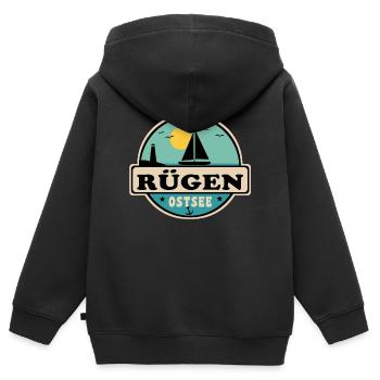Rügen - Kinder Premium Organic Zip Hoodie - Schwarz - Hinten - AI Model Kid Male (0cm)