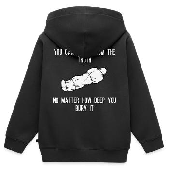 Du kannst dich nicht vor der Wahrheit verstecken, egal wie tief sie ist - Kinder Premium Organic Zip Hoodie - Schwarz - Hinten - AI Model Kid Male (0cm)