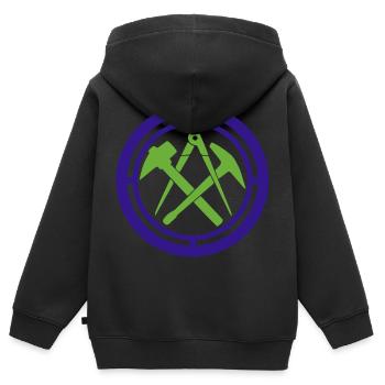 Armoiries du logo de la Guilde des couvreurs | Couleurs changeantes - Sweat Premium à capuche zippé enfant bio - noir - Dos - AI Model Kid Male (0cm)