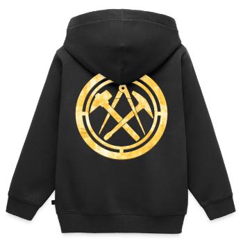 Logo de la Guilde des couvreurs Armoiries Or - Sweat Premium à capuche zippé enfant bio - noir - Dos - AI Model Kid Male (0cm)