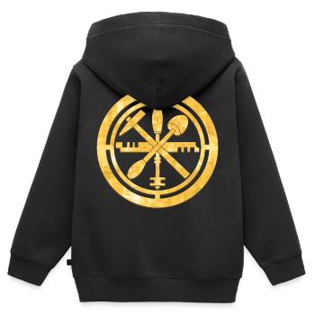Logo de la Guilde des lunettes Armoiries Or - Sweat Premium à capuche zippé enfant bio - noir - Dos - AI Model Kid Male (0cm)