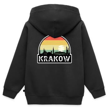 Krakau Polen Flagge Skyline Reisesouvenir - Kinder Premium Organic Zip Hoodie - Schwarz - Hinten - AI Model Kid Male (0cm)
